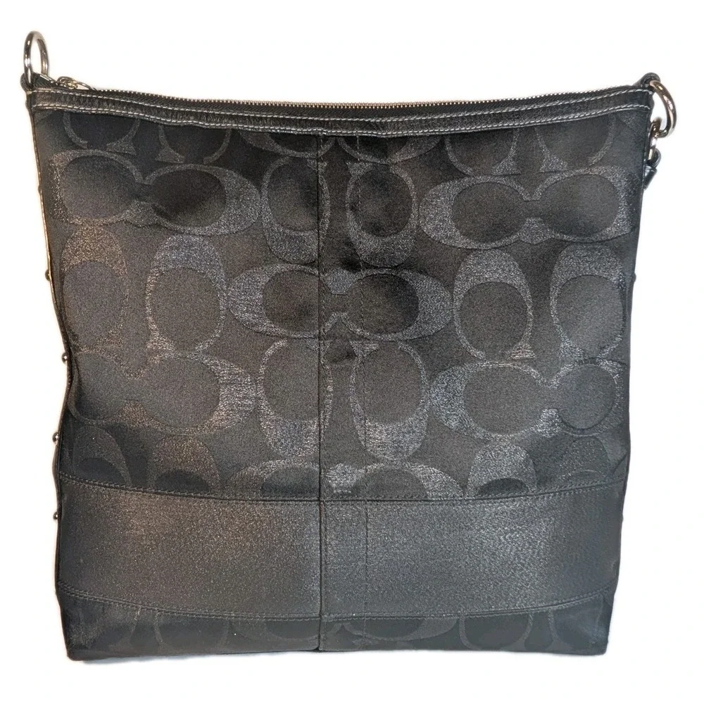 Coach 12904 Black Signature C Lurex Studded Tote Shoulder Bag Leather Trim Purse